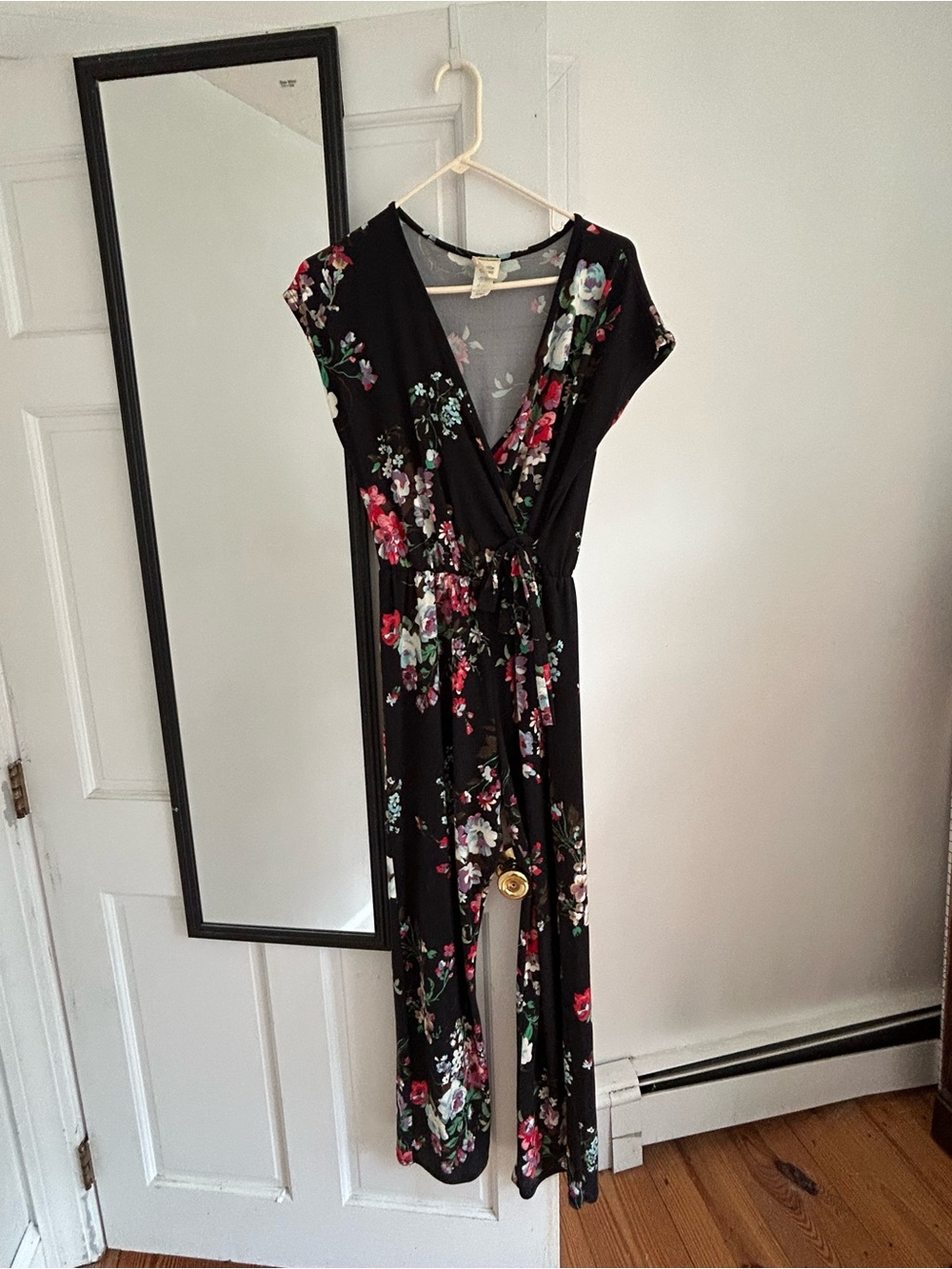 Caution To The Wind Black Floral Wrap Jumpsuit with Tie Waist